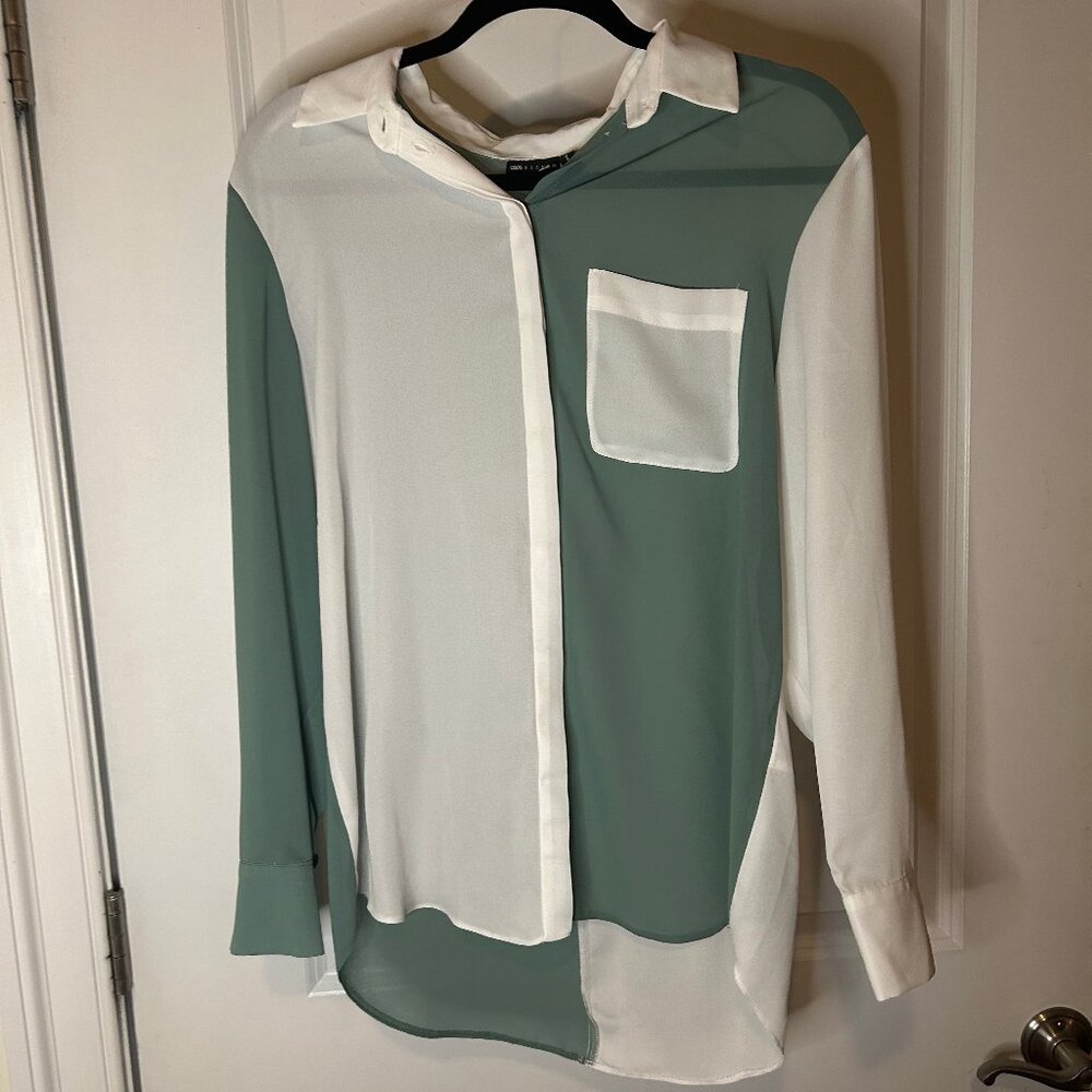 asos colorblock blouse sea blue and white size 10